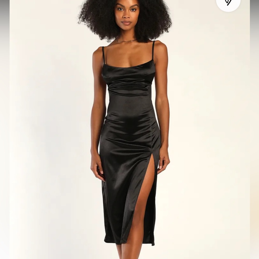 Black Satin Backless Sleeveless Midi Dress